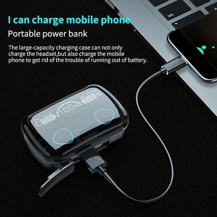 M1O TWS WIRELESS BLUETOOTH EARBUDS WITH POWERBANK | HIGH QUALITY SOUND & BASS | 7DAYS BATTERY