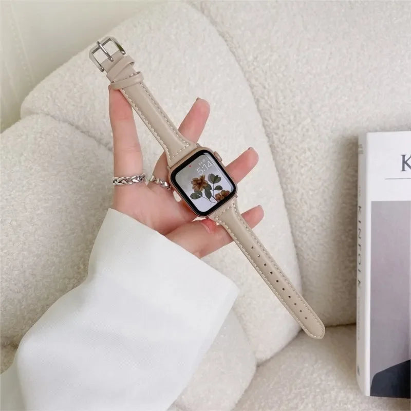 Slim leather strap for Apple Watch band 49mm series 7 8 9 41mm/45mm 38mm/42mm Wrist bracelet iWatch SE 6 5 4 3 40mm/44mm ultra-2
